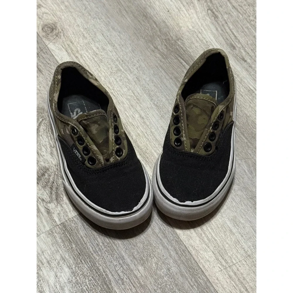 Vans Camo Sneakers‎ Slip On Skate Shoes Black Casual Kids Size 10.5